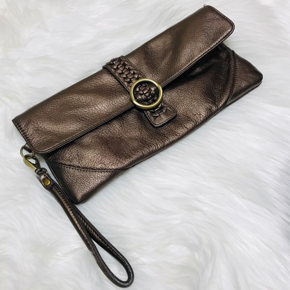 NEW Clarks Bronze Metallic Leather Clutch